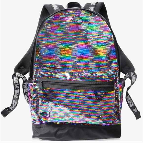 PINK Victoria's Secret Handbags - VS PINK Rainbow Bling Sequin Campus Backpack